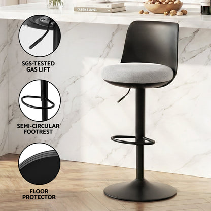 Artiss 4x Bar Stools Kitchen Swivel Gas Lift Counter Dining Chair Curved Black
