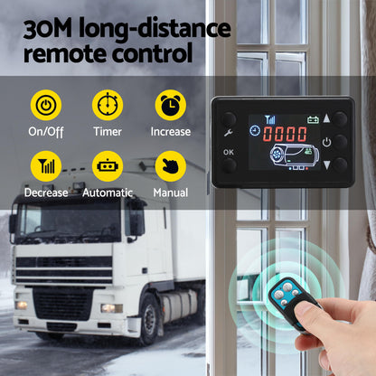 Giantz Diesel Air Heater 12-24V 2KW LCD Display Remote Control for Car Bus RV Indoor Black