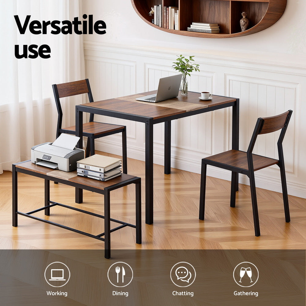 Artiss Dining Table and Chairs Set of 4 Bench Kitchen Furniture Rustic Brown