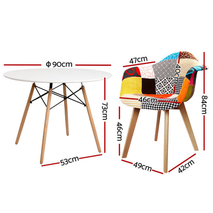 1 Artiss Dining Table and 2 Chairs Set DSW 90cm