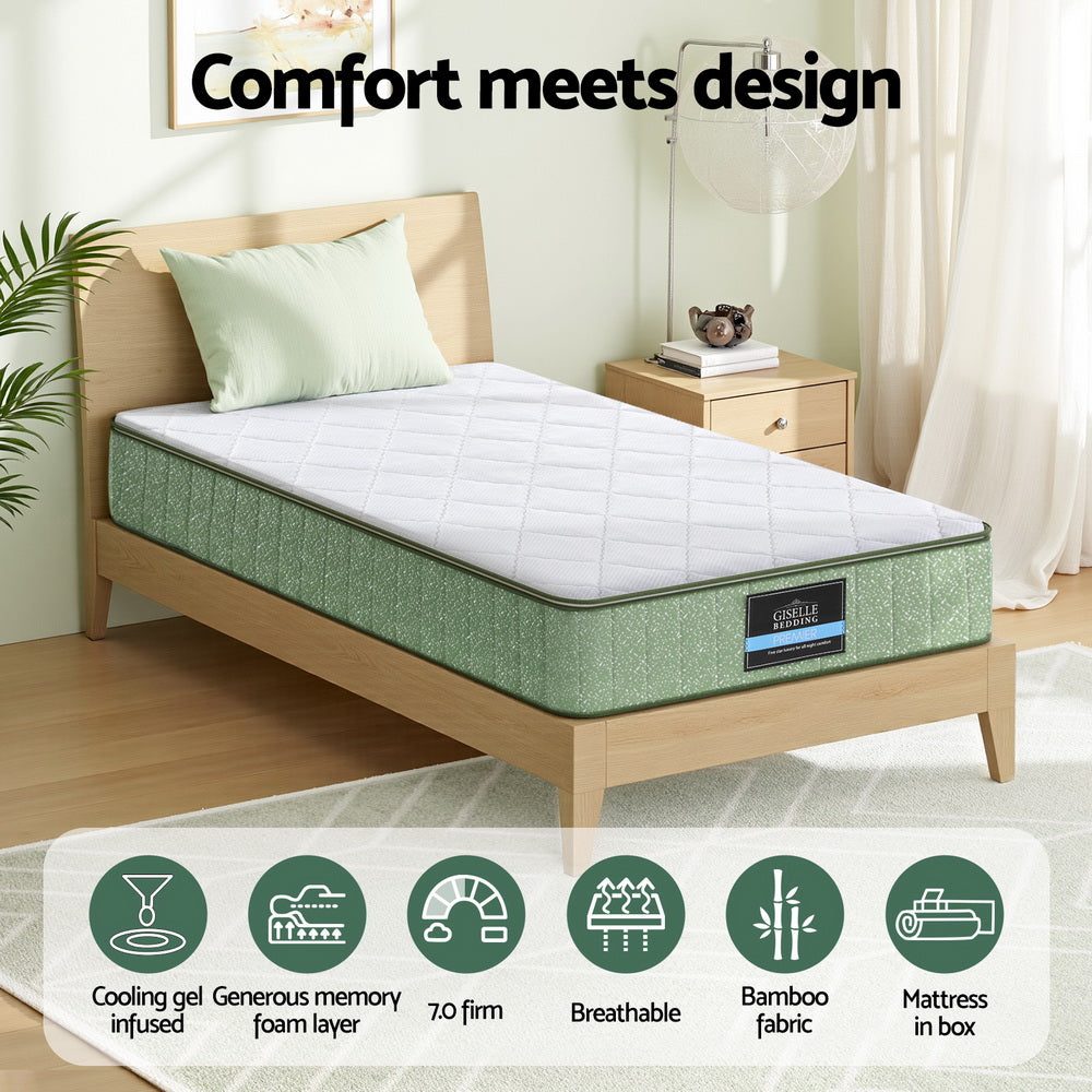 Giselle 25cm Memory Foam Mattress Dual Layer Zipper Cover Cool Charcoal Foam Mattresses Single