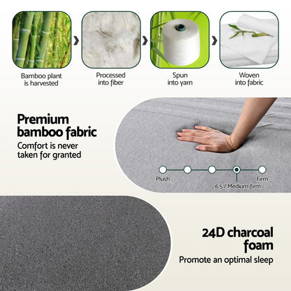 Giselle Bedding Cool Gel Memory Foam Mattress Charcoal 7-Zone Washable Bamboo Cover 15cm Double