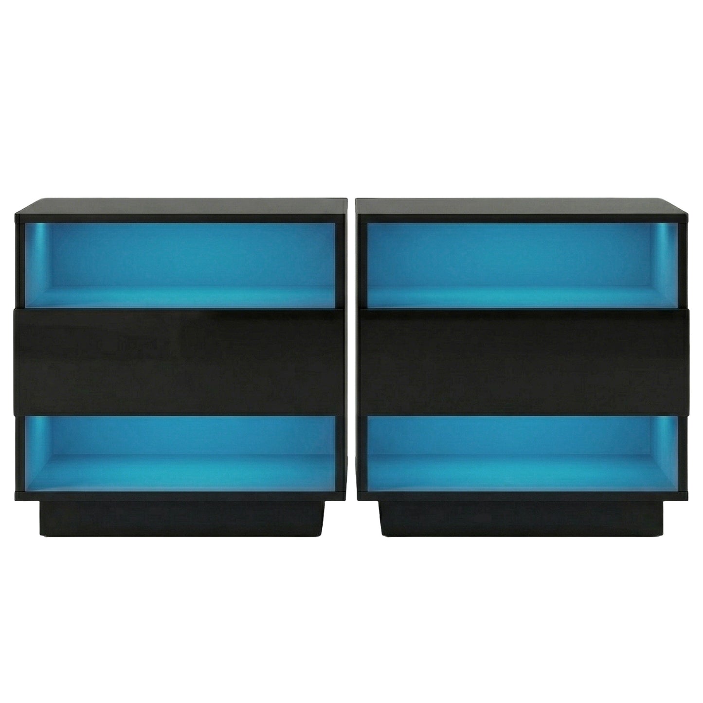 Artiss 2x Bedside Table LED with 2 Shelves - HANA Black