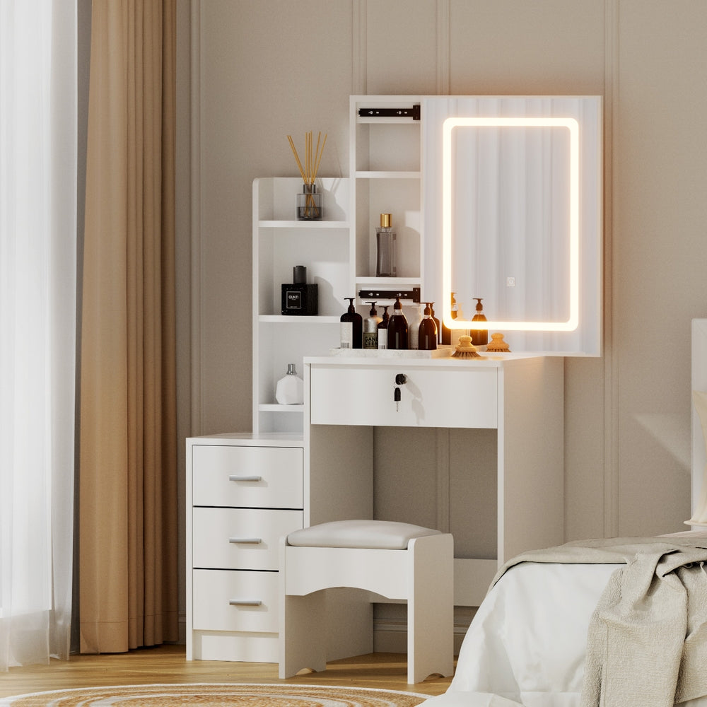 Artiss Dressing Table Vanity Desk Set Stool Led White