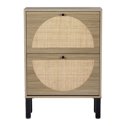 Artiss Shoe Rack Cabinet 2 Drawers Rattan 6 Pairs