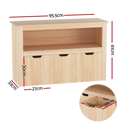Keezi Kids Bookshelf 3 Drawers Storage Children Bookcase Toy Organiser Display Wooden