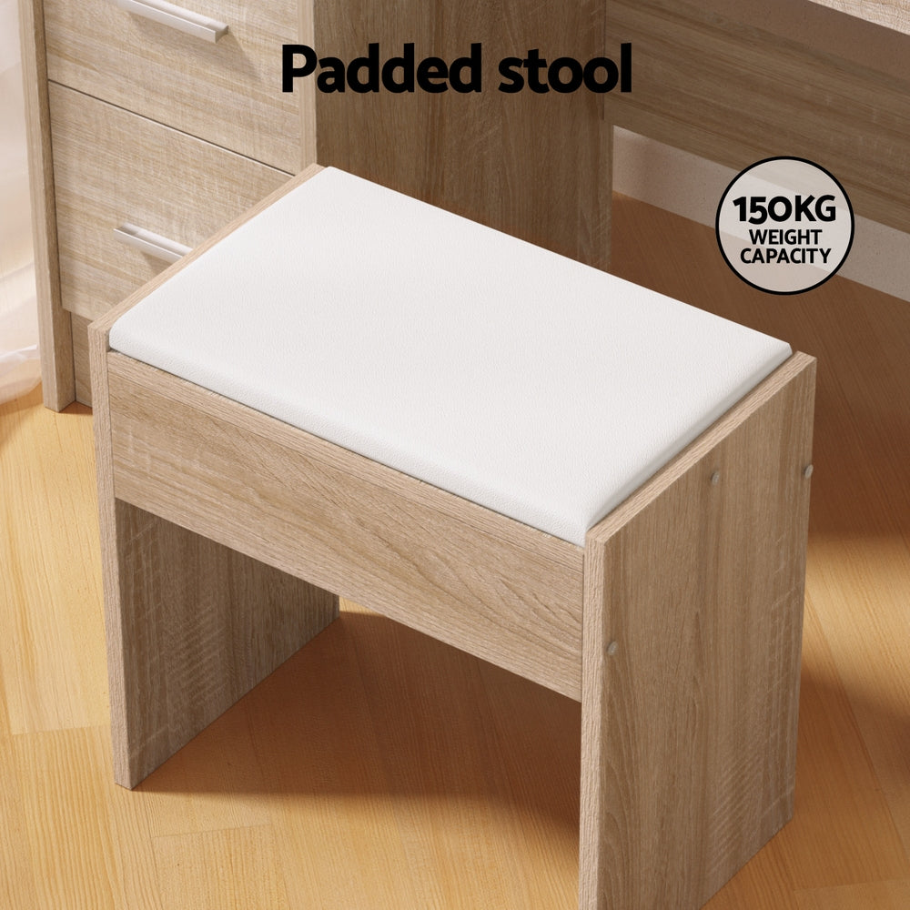 Artiss Dressing Table Set Stool 10 Led Bulbs Wood