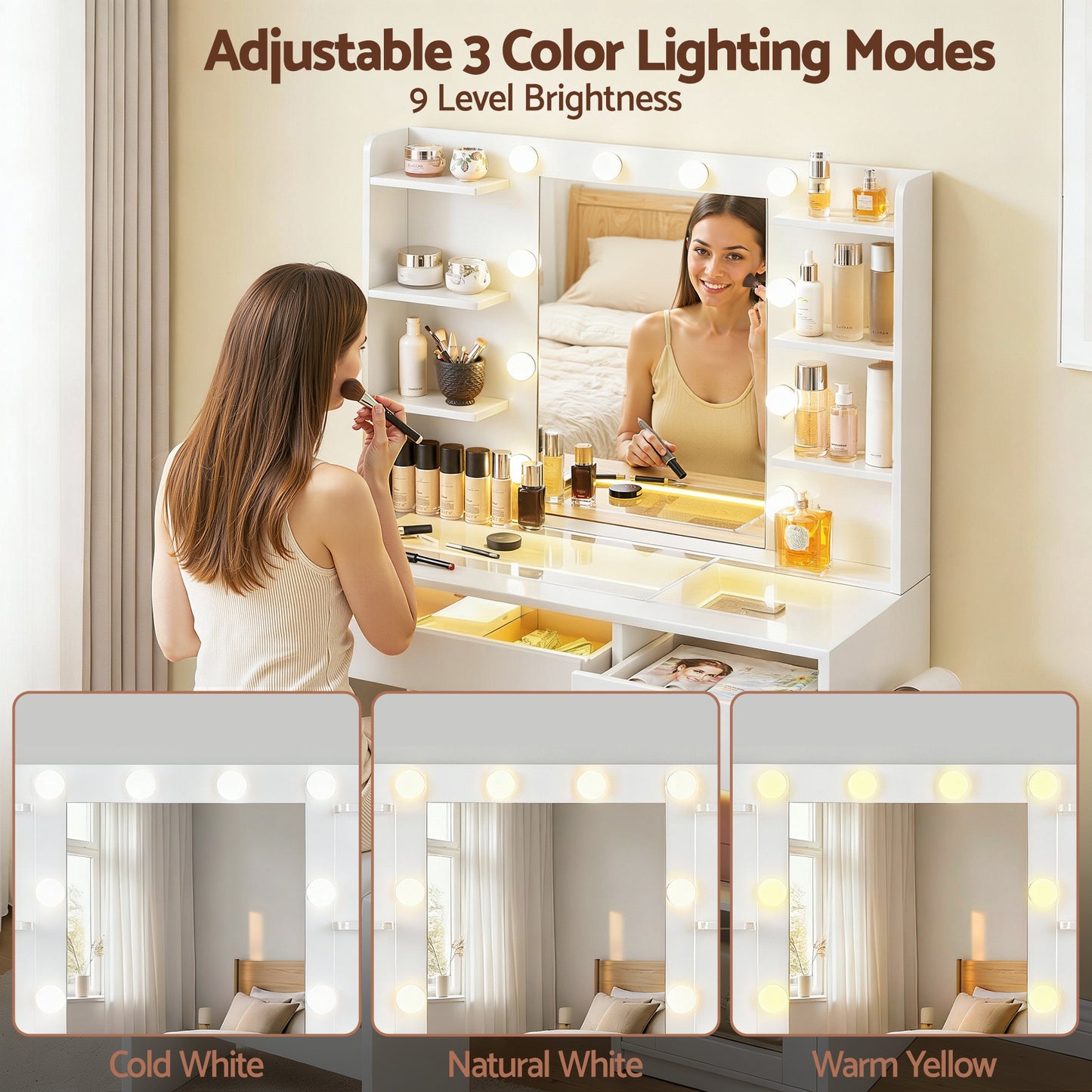 Artiss Dressing Table Vanity Desk Set 10 LED Bulbs RGB Light White