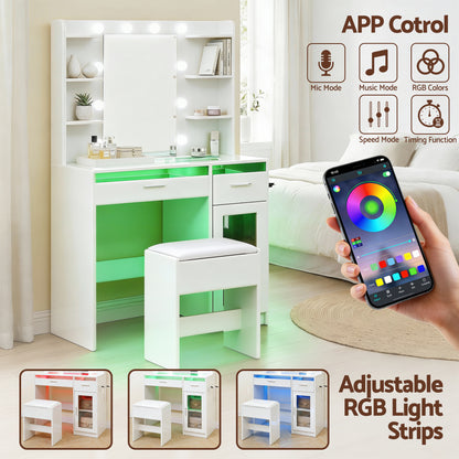 Artiss Dressing Table Vanity Desk Set 10 LED Bulbs RGB Light White