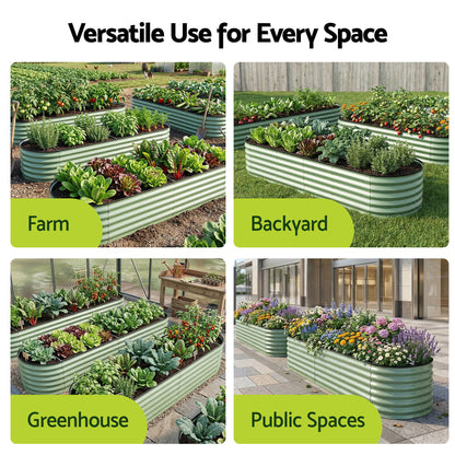 Green Fingers Oval Raised Garden Bed Galvanised Planter Box Rust Resistant 240x60x45cm Green