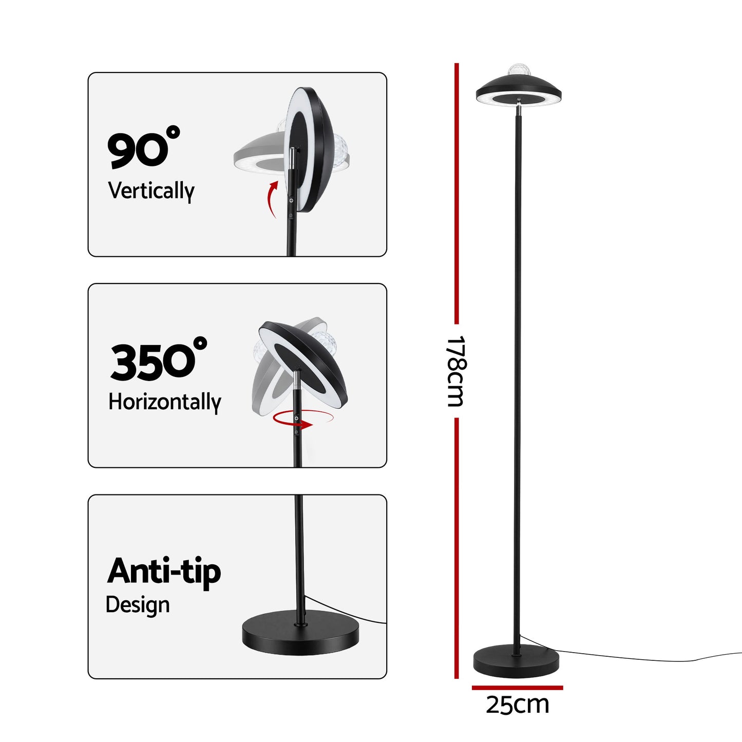Artiss 2-in-1 LED Floor Lamp with Galaxy Projector &Remote, 178cm Tall Torchiere Standing Light with Dynamic RGB Aurora Stepless 4 Colour Temperatures, 1H Timer for Living Room, Bedroom Kids Room