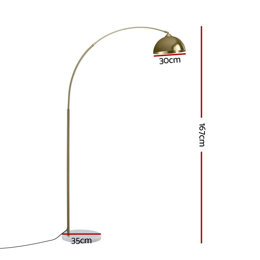 Artiss Modern Arched Floor Lamp Gold Brass Standing Heavy-Duty Marble Base for Living Room Bedroom