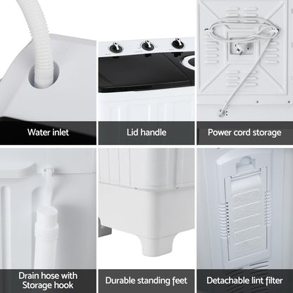 Devanti Portable Washing Machine Twin Tub 7KG White