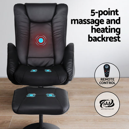 Artiss 2X Recliner Chair Ottoman Heated Massage Black