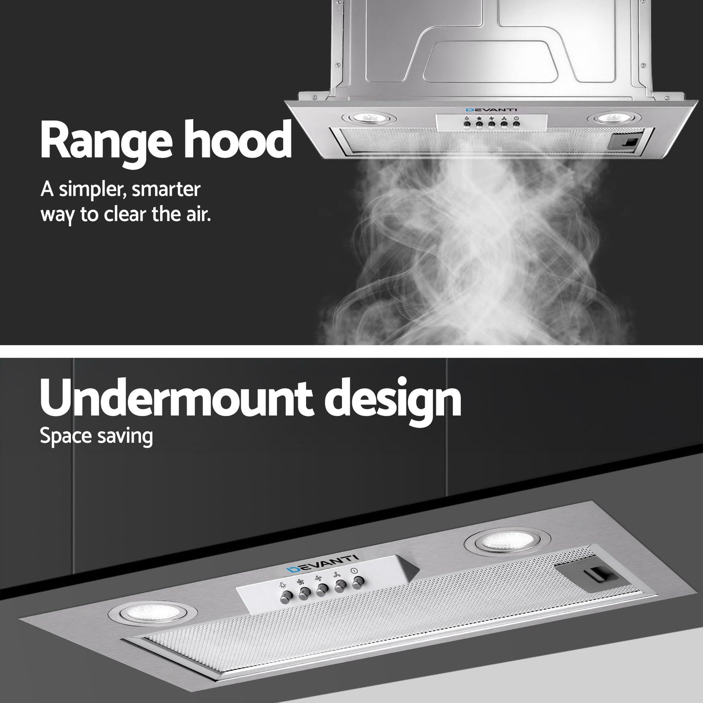 Devanti 520mm Range Hood 52cm Rangehood Stainless Steel