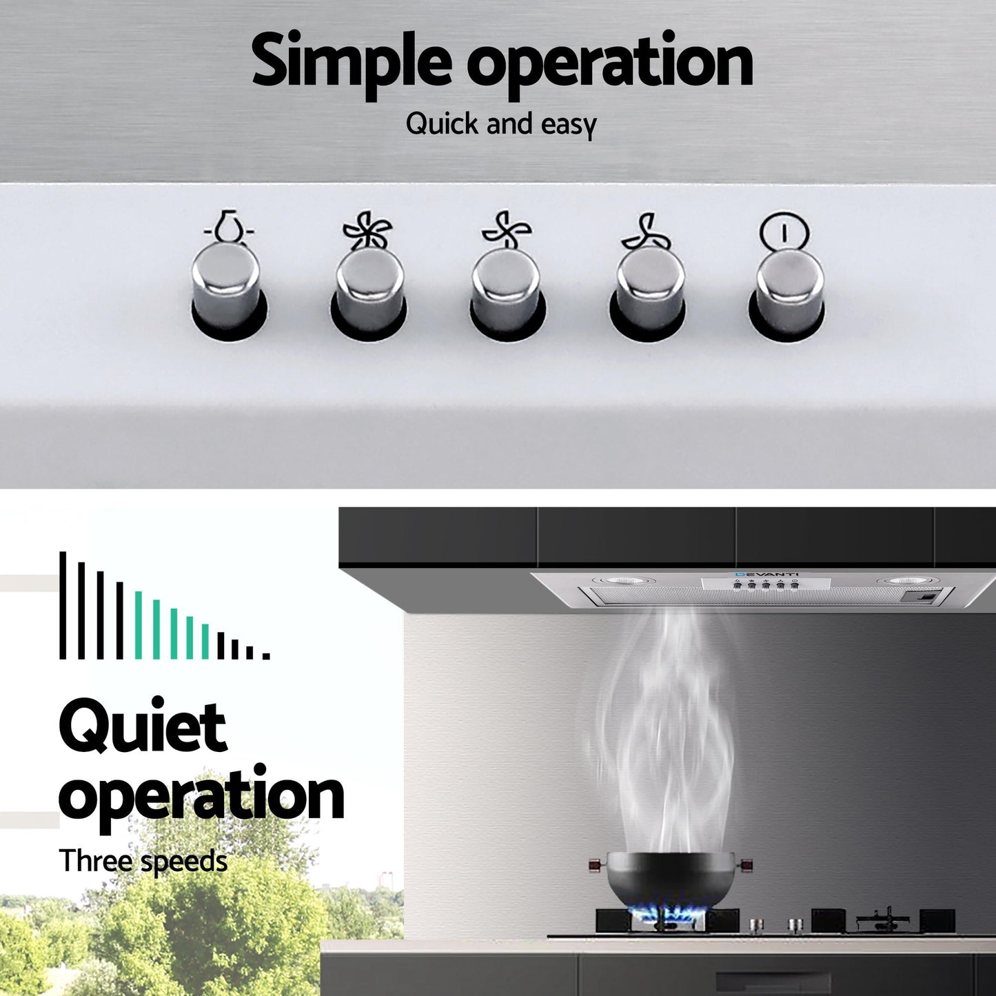 Devanti 520mm Range Hood 52cm Rangehood Stainless Steel