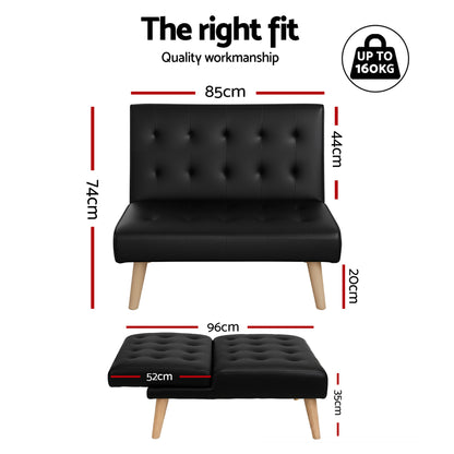 Artiss Sofa Bed Couch 2 Seater Lounge Fabric Black