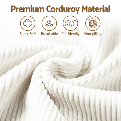 Artiss 3 Seater Modular Sofa Bed Sectional Boneless Couches for Living Room Corduroy Compressed Sofa White