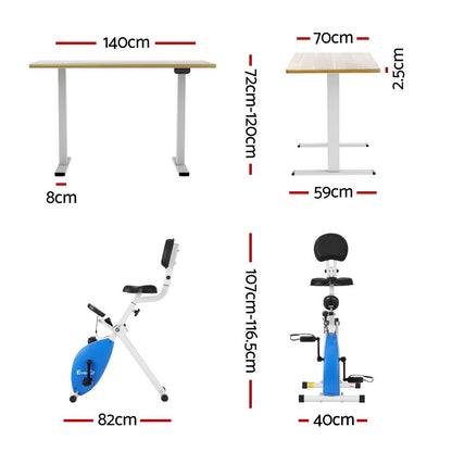 Artiss Under Desk Folding X-Bike with 140cm Automatic Standing Desk Magnetic Resistance Oak