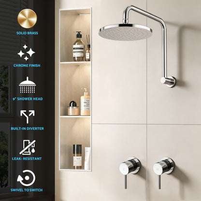 Cefito 9'' Rain Overhead Swivel Shower Head with Wall Twin Swivel Bathroom Tap Silver