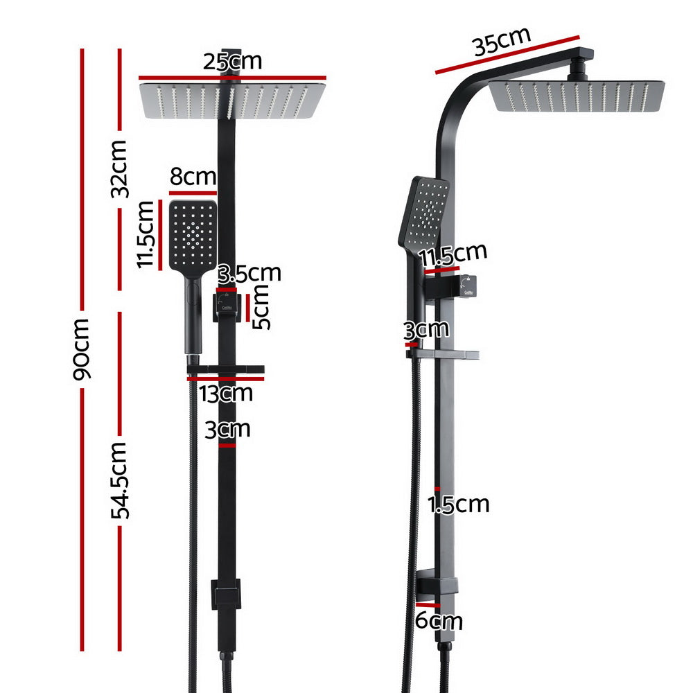 10'' Rain Shower Head Set Handheld Square High Pressure Black