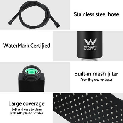 10'' Rain Shower Head Set Handheld Square High Pressure Black