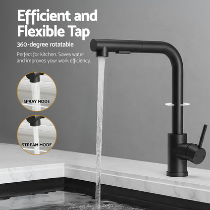 Cefito Stainless Steel Sink 30x45CM With Pull Out Mixer Tap Kitchen Basin Single Bowl Black