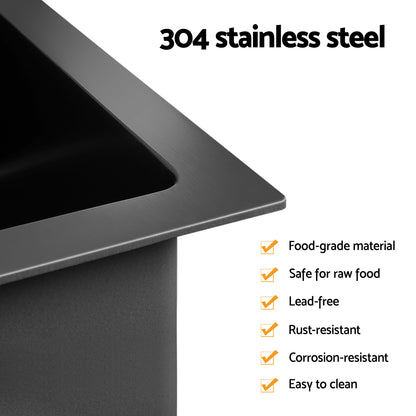 Cefito Stainless Steel Sink 60x45CM With Pull Out Mixer Tap Kitchen Basin Single Bowl Black