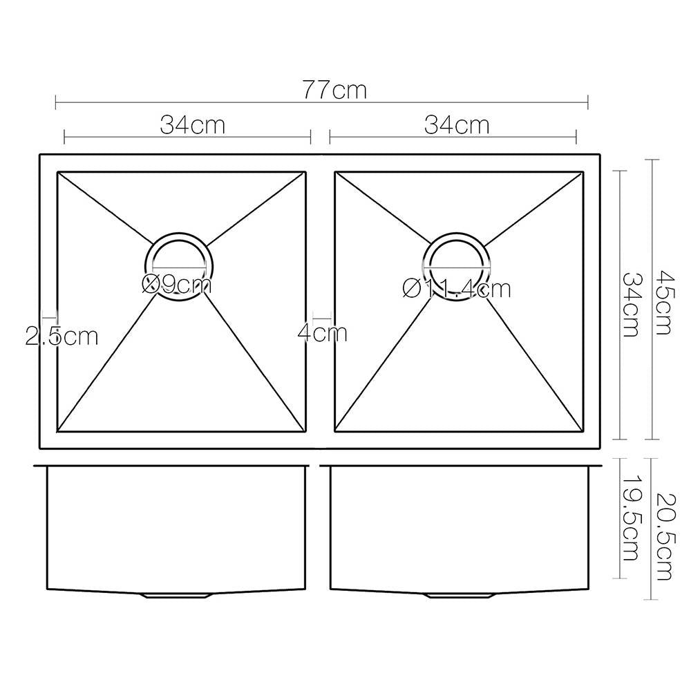 Cefito Kitchen Sink 77X45CM Stainless Steel Basin Double Bowl Black