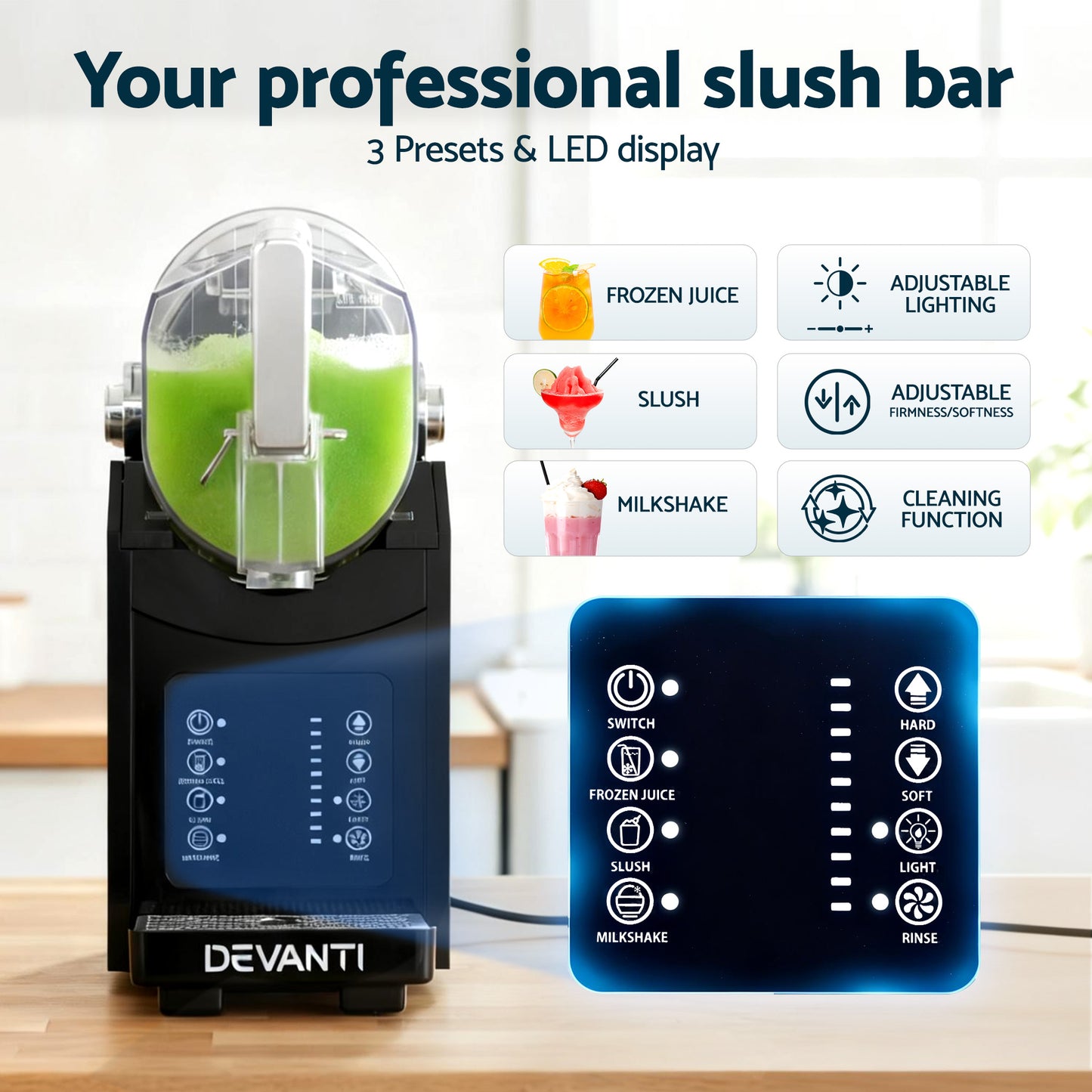 Devanti 1.8L Slushie Machine Maker Frozen Smoothies Milkshakes Black