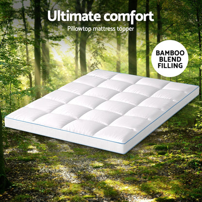 Giselle Bedding 1500GSM Bamboo Pillowtop Mattress Topper 10cm Thick Pad for Back Pain Relief, High Loft Cooling Underlay for Dorm & Guest Bed, 45cm Deep Pocket Double