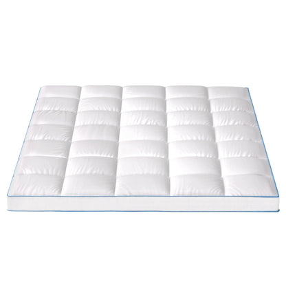 Giselle Bedding 1500GSM Bamboo Pillowtop Mattress Topper 10cm Thick Pad for Back Pain Relief, High Loft Cooling Underlay for Dorm & Guest Bed, 45cm Deep Pocket Queen