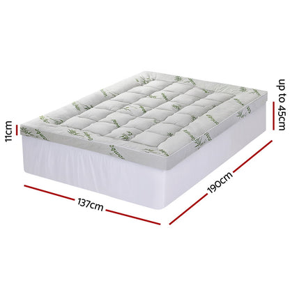Giselle Bedding 1500GSM Pillowtop Mattress Topper Bamboo Mattress Pad for Back Pain Relief Washable 11cm Thick Bed Cover with 45cm Deep Pocket Double