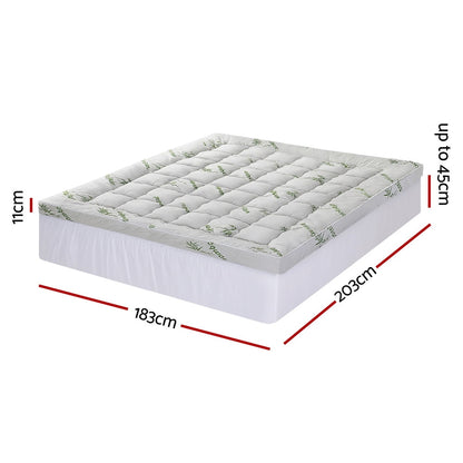 Giselle Bedding 1500GSM Pillowtop Mattress Topper Bamboo Mattress Pad for Back Pain Relief Washable 11cm Thick Bed Cover with 45cm Deep Pocket King