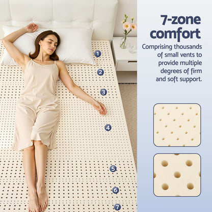 Giselle Bedding Natural Latex Mattress Topper, 7-Zone Pressure Relief Bed Pad for Back Pain, Ice Silk Cooling Cover for Hot Sleepers, 5cm Firm Support, Double