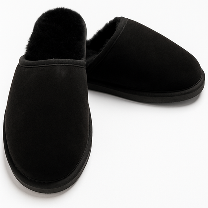 Sheepskin Wool Unisex Slippers Scuffs Slip On Winter Ugg Slippers in Black - 8