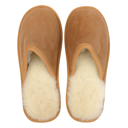 Sheepskin Wool Unisex Slippers Scuffs Slip On Winter Ugg Slippers in Chestnut - 8