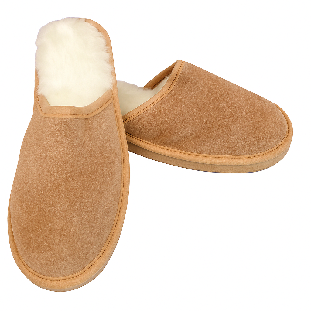 Sheepskin Wool Unisex Slippers Scuffs Slip On Winter Ugg Slippers in Chestnut - 8