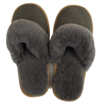 Sheepskin Wool Womens Slippers Scuffs Slip On Winter Ugg Slippers in Grey - 7