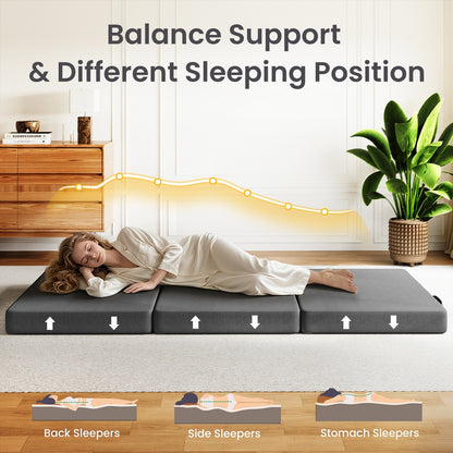 15cm Small King Single BedStory 3-Fold Mattress Folding Foam Bed Washable Cover, 190x80cm